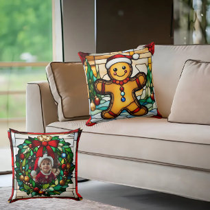Cojín Decorativo Hombre de Jengibre de Navidad Vidrio Pintado Falso