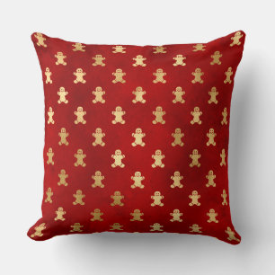 Cojín Decorativo Hombre de jengibre invernal festivo rojo y dorado 