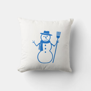 Cojín Decorativo hombre de nieve azul y blanco y FELIZ NAVIDAD