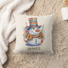 Cojín Decorativo Hombre de nieve colorido en Gorra de patrón acuáti