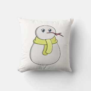 Cojín Decorativo Hombre de nieve usando una bufanda amarilla