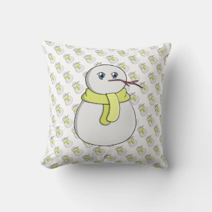 Cojín Decorativo Hombre de nieve usando una bufanda amarilla