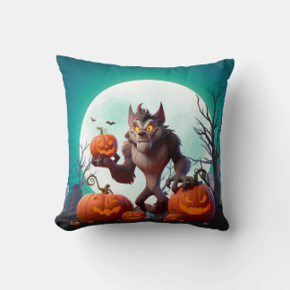 Cojín Decorativo hombre lobo y calabazas de Halloween