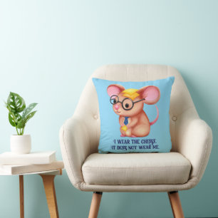 Cojín Decorativo Hombre Queso Peludo Negocios Ratón Corbata Gafas F