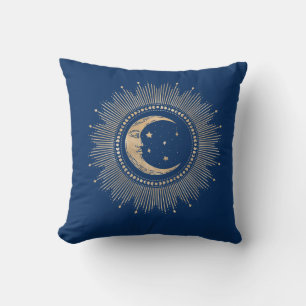 Cojín Decorativo Hombre Vintage en la Luna Estrellas Mandala