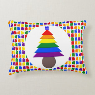 Cojín Decorativo Hombres gay arcoiris árbol de Navidad y presenta P