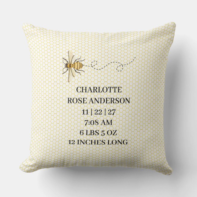 Cojín Decorativo Honey Bee Baby Birth Stats  (Anverso)