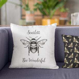 Cojín Decorativo Honey Bee Black White Personalize