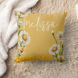 Cojín Decorativo Honey Bee Honeycomb White Daisy Personalize