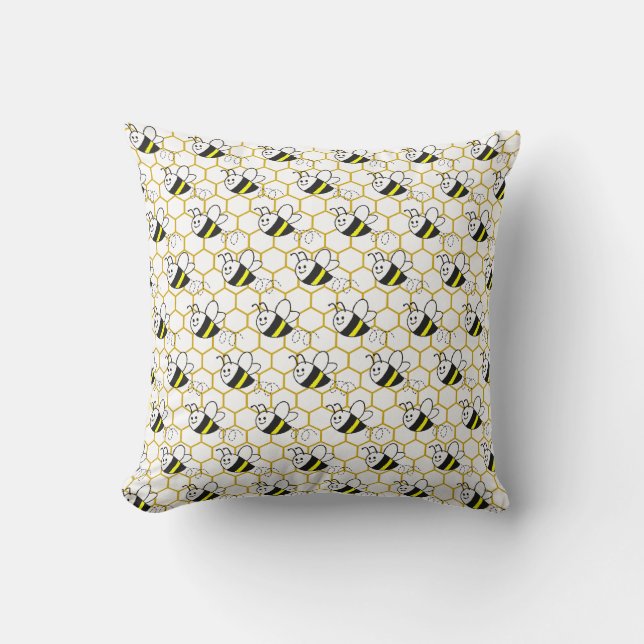 Cojín Decorativo Honeybee Honeycomb Black Yellow White Pattern  (Anverso)