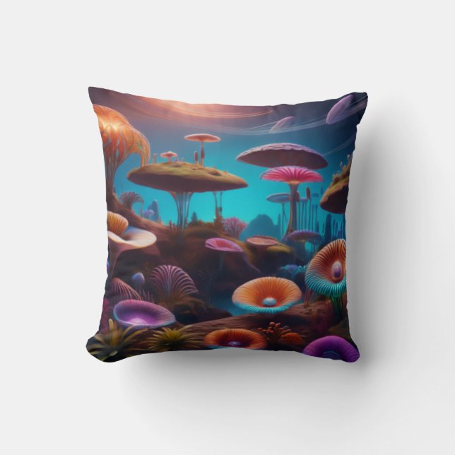 Cojín Decorativo Hongos bioluminiscentes vibrantes en cosmos aliení (Anverso)