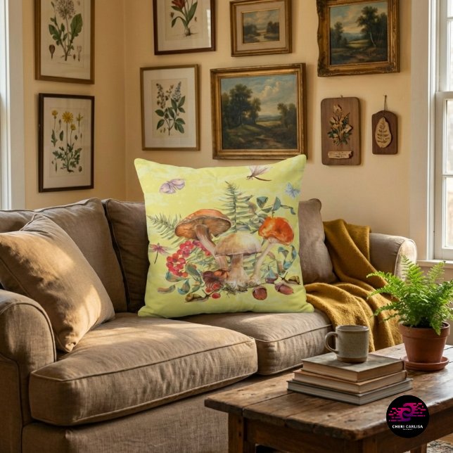 Cojín Decorativo Hongos, libélulas, polillas y caracoles (That mushroom pillow just changed the whole vibe of the room.)
