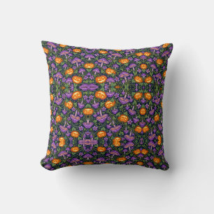 Cojín Decorativo Hongos Morados Calabaza Jardín Halloween
