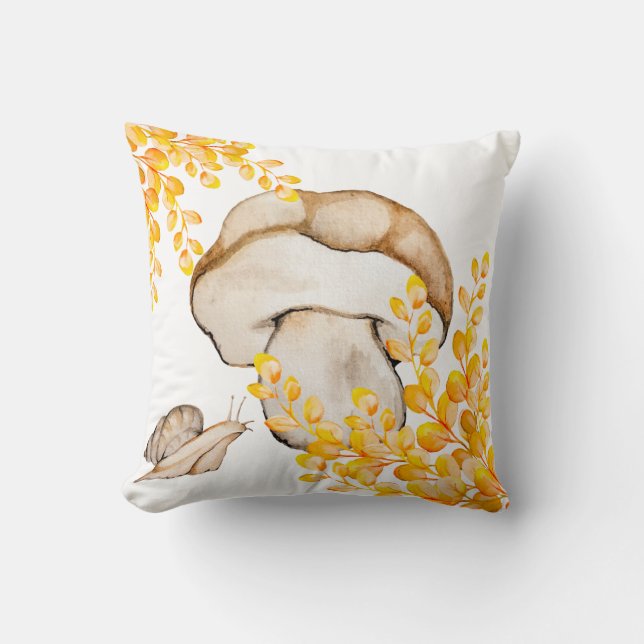 Cojín Decorativo Hongos otoñales, ramas caracol y amarillas (Anverso)