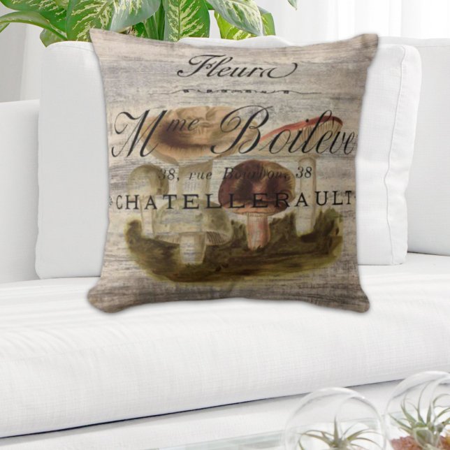Cojín Decorativo hongos rústicos rústicos de cuentos de hadas de fr (french country rustic fairytale woodland mushroom throw pillow)