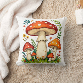 Cojín Decorativo Hongos silvestres y flores en la naturaleza del bo