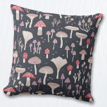 Cojín Decorativo Hongos Toadstool Mushroom<br><div class="desc">Setas,  taburetes y hongos de fondo oscuro. Perfecto para otoño o otoño,  o en cualquier momento. Arte original de Nic Squirrell.</div>