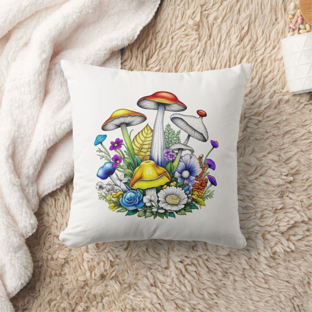 Cojín Decorativo Hongos y Flores Mágicas Caprichosas (Manta)