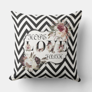 Cojín Decorativo Hope Love Faith Black/White Chevron Pillow