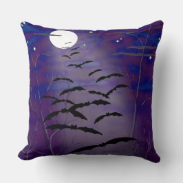 Cojín Decorativo Hora de baño con luna blanca completa y murciélago