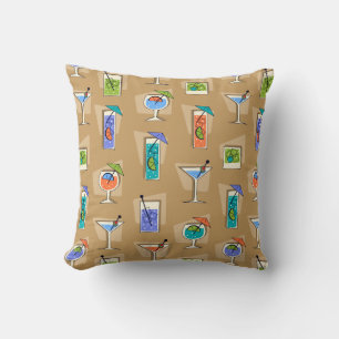 Cojín Decorativo Hora Feliz Bebidas Tropicales Hawaianas Retro