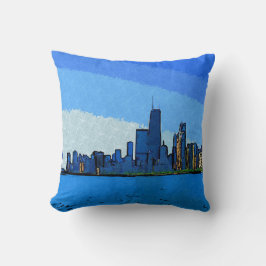 Cojín Decorativo Horizonte de Chicago en pintura de collage
