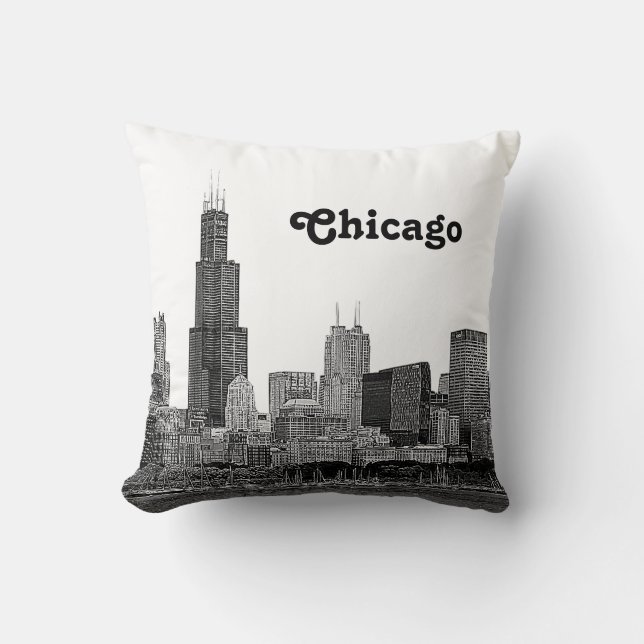 Cojín Decorativo Horizonte de Chicago Grabado (Anverso)