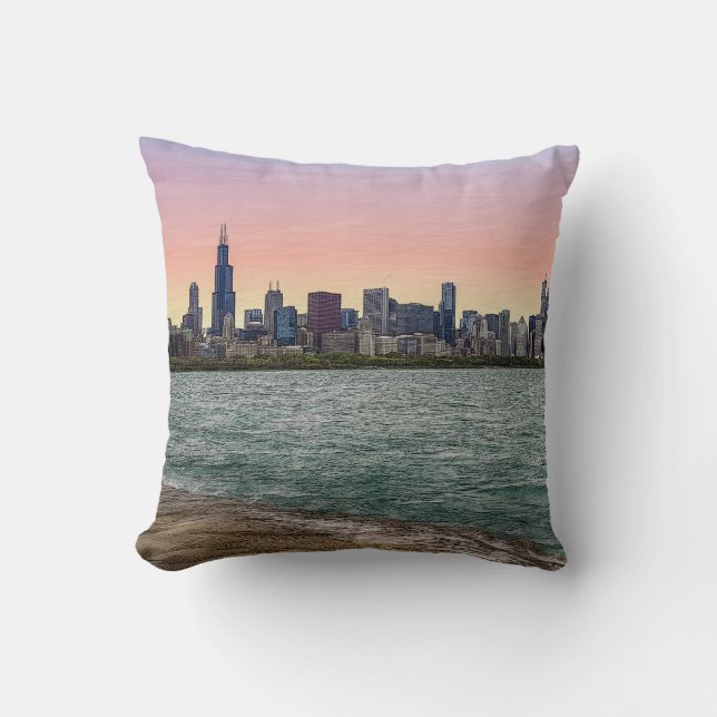 Cojín Decorativo Horizonte de Chicago Pintado (Anverso)