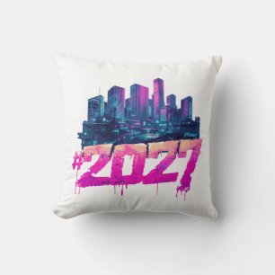 Cojín Decorativo Horizonte de Cyberpunk 2027 Grafiti Neon