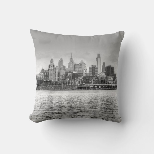 Cojín Decorativo Horizonte de Philadelphia en blanco y negro (Anverso)