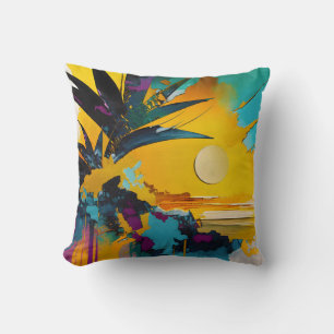 Cojín Decorativo Horizonte Dorado – Atardecer Tropical Abstracto