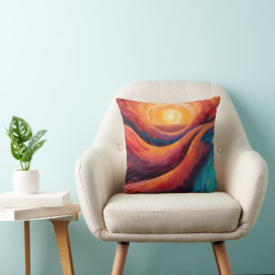 Cojín Decorativo Horizonte radiante - Pintura de atardecer con abst