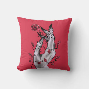 Cojín Decorativo Horror mano con Rosas Gótica Oscura Fantasía