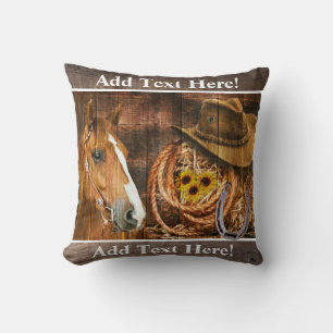 Cojín Decorativo Horse Cowboy Gorra Lasso Sunflower Rusn Barn Board