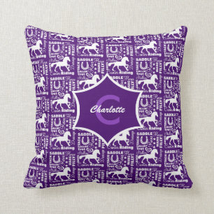 Cojín Decorativo Horse Riendo Equine Tema Cute Girly Morado Blanco