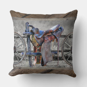 Cojín Decorativo Horse Saddle Corral Fence Western Wagon Wheels