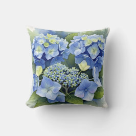 Cojín Decorativo Hortensia acuarela azul vibrante decorativa