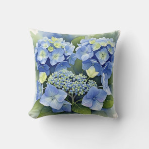 Cojín Decorativo Hortensia acuarela azul vibrante decorativa