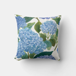Cojín Decorativo Hortensia Azul Acuarela Floral Costero