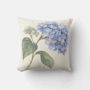 Cojín Decorativo Hortensia Azul Polvo Aquarela Botánica Marfil