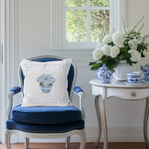 Cojín Decorativo Hortensia Grandmillennial Chinoiserie Azul