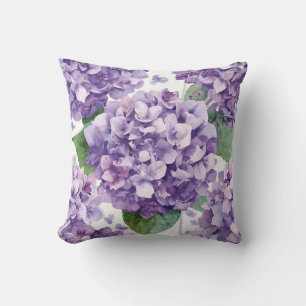 Cojín Decorativo Hortensia Morada Floral Acuarela Flor Lavanda en F