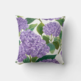 Cojín Decorativo Hortensia Púrpura Floral Acuarela Costera