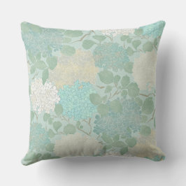 Cojín Decorativo Hortensia Vintage Jardín Aqua Azul Menta Salvia Ma