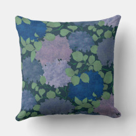 Cojín Decorativo Hortensia Vintage Jardín Azul Marino Verde Lavanda