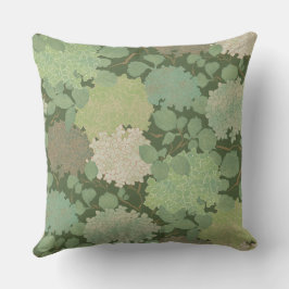 Cojín Decorativo Hortensia Vintage Jardín Oliva Verde Salvia