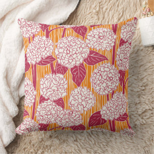 Cojín Decorativo hortensia viva magenta satsuma naranja