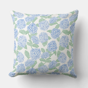 Cojín Decorativo Hortensias Azules y Verdes Elegantes