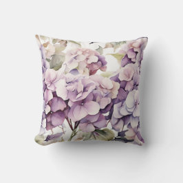 Cojín Decorativo Hortensias elegantes de acuarela rosa púrpura