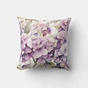 Cojín Decorativo Hortensias elegantes de acuarela rosa púrpura